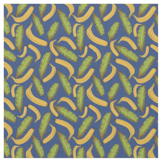 Tropical Blue Banana Leaf Pattern Fabric (Close Up)