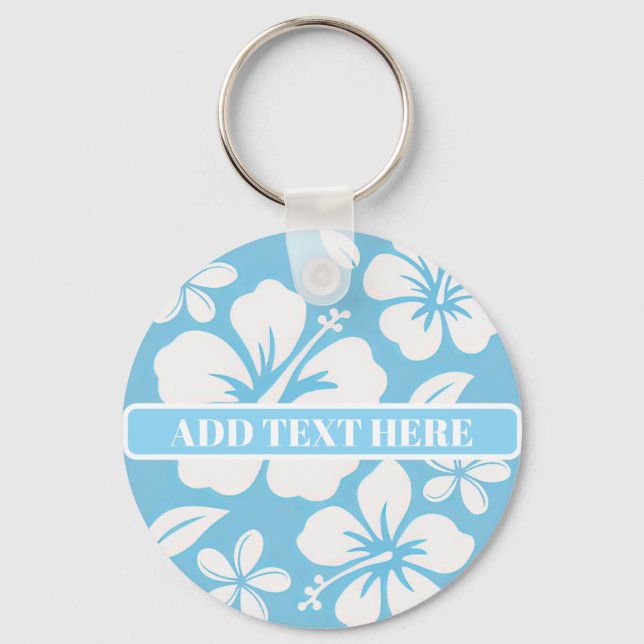 Tropical Blue Beach Flowers Keychain (Front)