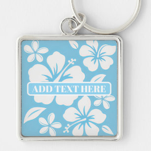 Tropical Blue Beach Flowers Keychain