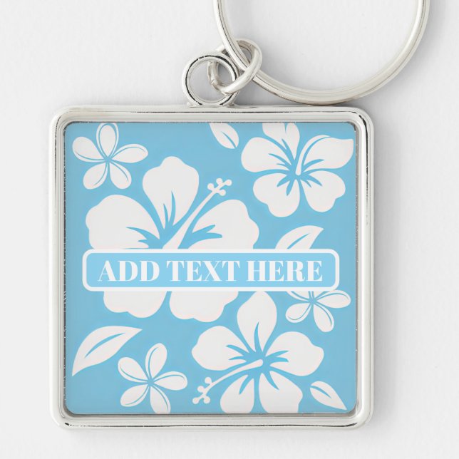 Tropical Blue Beach Flowers Keychain (Front)