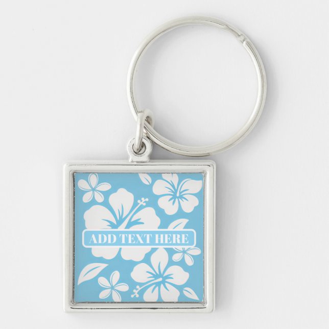 Tropical Blue Beach Flowers Keychain (Front)