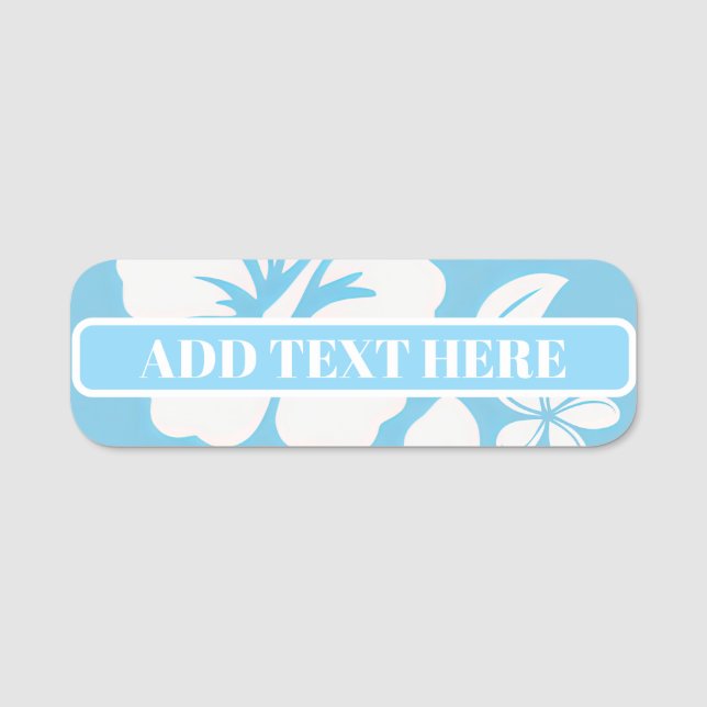 Tropical Blue Beach Flowers Name Tag (Front)