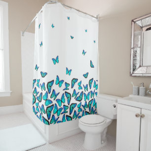 Tropical Blue Butterflies Pattern Fading to White