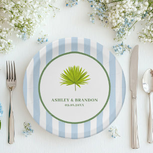 Tropical Blue Cabana Stripe Coastal Retro Wedding Paper Plate