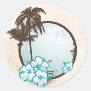 Tropical blue circle classic round sticker