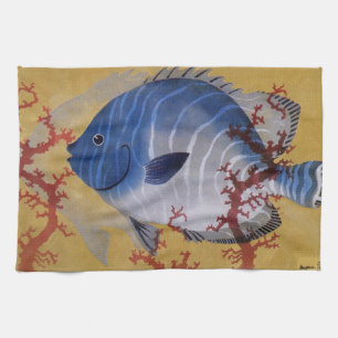 Tropical Blue Fish Vintage Coral Marine Ocean Life Kitchen Towel