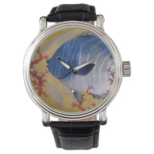 Tropical Blue Fish Vintage Coral Marine Ocean Life Watch