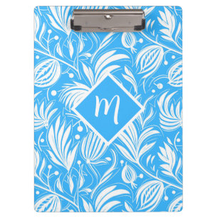 Tropical Blue Floral Pattern Diamond Monogram Clipboard