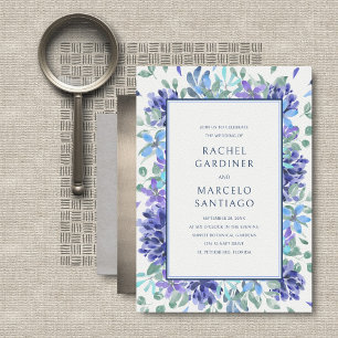 Tropical Blue Floral Wedding Invitation