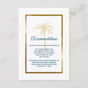 Tropical Blue Gold Palm Tree Wedding Accommodation Enclosure Card