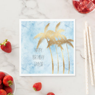 Tropical Blue Gold Palm Trees    Napkin