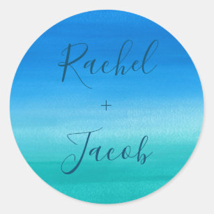 Tropical Blue & Green Beach Wedding Classic Round Sticker