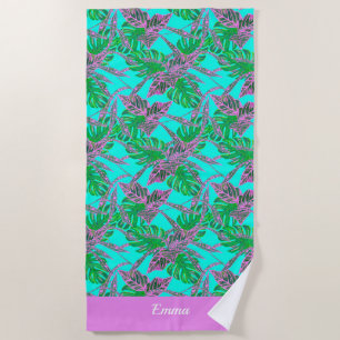Tropical blue green firstname initial modern beach towel