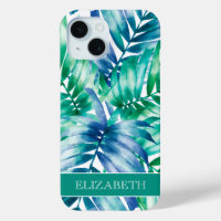 Tropical Blue Green Palm Fronds Personalized Name