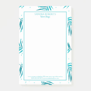 Tropical blue-green palm leaves pattern post-it notes