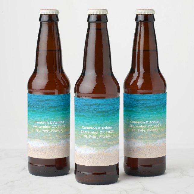 Tropical Blue Green Water Wedding Event Beer Beer Bottle Label (Bottles)