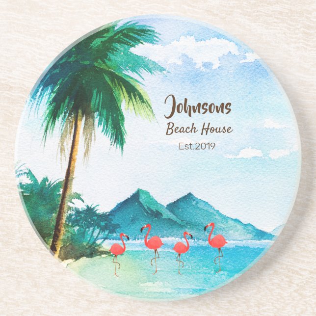 Tropical Blue Green Watercolor Sea   Coaster (Front)