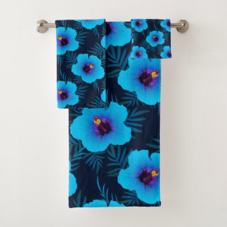 Tropical blue hibiscus bath towel set