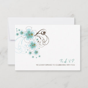 Tropical Blue Hibiscus Beach Destination Wedding RSVP Card