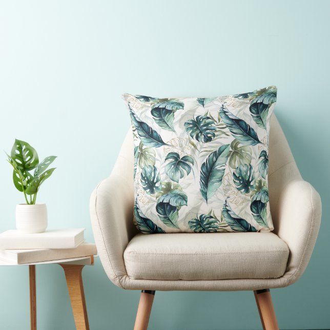Tropical Blue Jungle Pattern Throw Pillow (Chair)