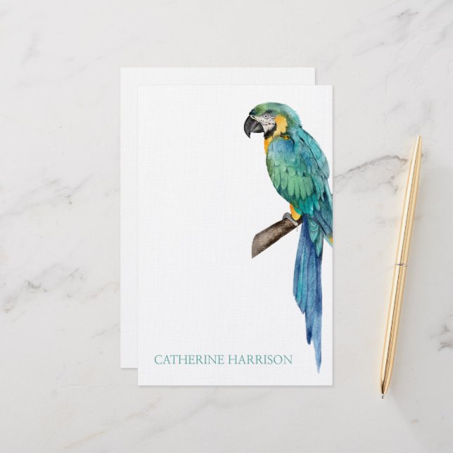 Tropical Blue Macaw Personalized Stationery (Front/Back In Situ)