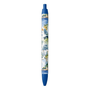 Tropical Blue Mediterranean Wedding Black Ink Pen
