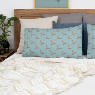 Tropical Blue Modern Bird of Paradise Hand-Drawn Pillowcase