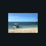 Tropical Blue Ocean Beach & Boat: Summer Vibe Canvas Print<br><div class="desc">Escape to a serene tropical paradise with this stunning photograph of a crystal-clear blue ocean and a peaceful boat resting near the shore. The pristine white sand and the gentle gradient of the sea create a calming, minimalist aesthetic. Perfect for adding a touch of summer vacation to your phone case,...</div>