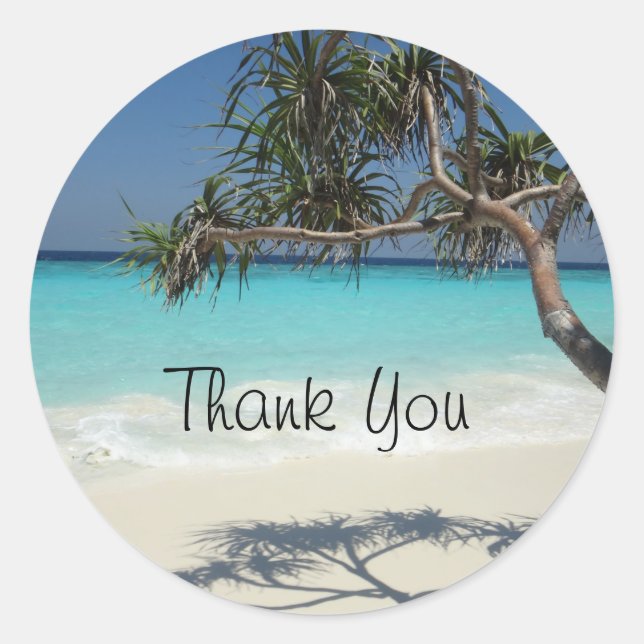 Tropical Blue Ocean Beach Scene Photo Classic Round Sticker (Front)