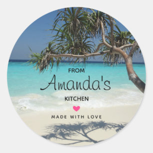 Tropical Blue Ocean Beach Scene Photo Kitchen Classic Round Sticker