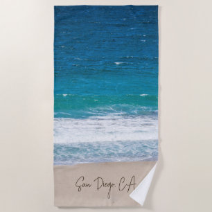 Tropical Blue Ocean Beach Waves Personalized Beach Towel