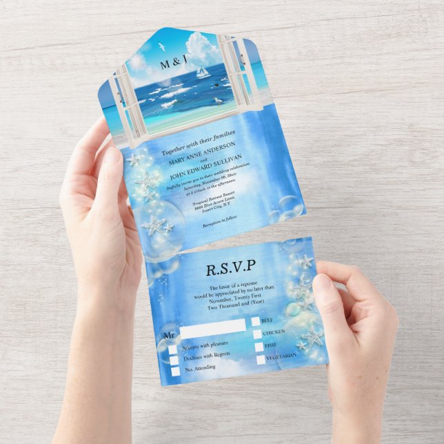 Tropical blue ocean island wedding destination all in one invitation (Tearaway)