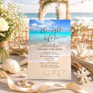 Tropical Blue Ocean Waves Beach Rehearsal Dinner Invitation