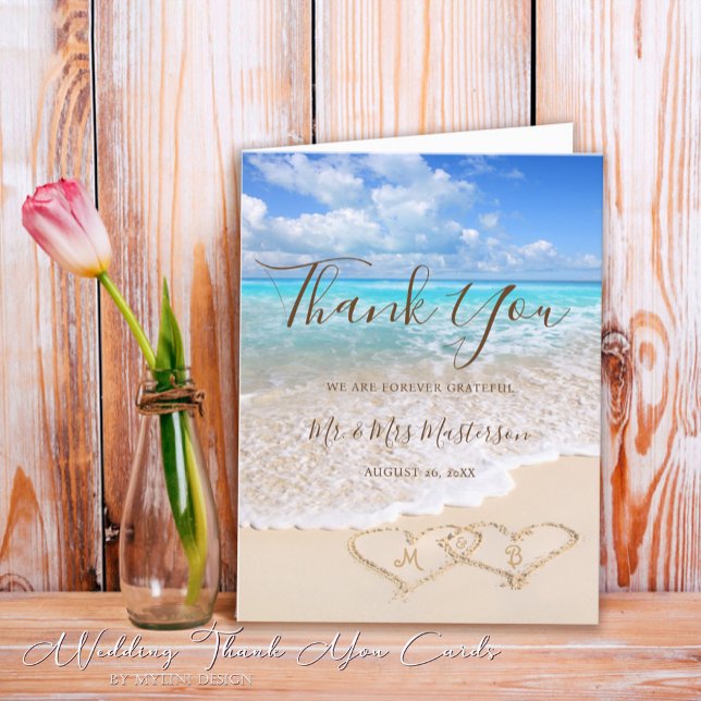 Tropical Blue Ocean Waves Beach Wedding Thank You Card (Creator Uploaded)
