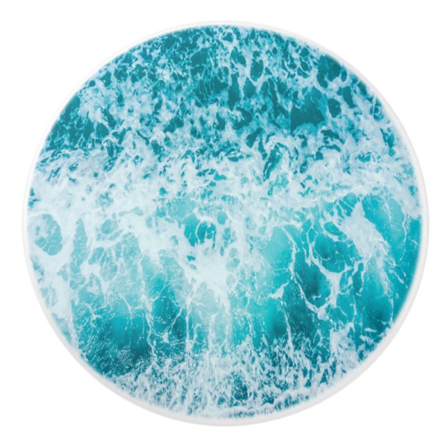 Tropical Blue Ocean Waves Ceramic Knob (Front)