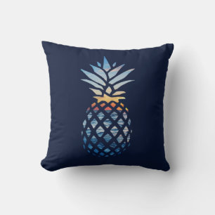 Tropical Blue Ocean Waves Pineapple Throw Pillow