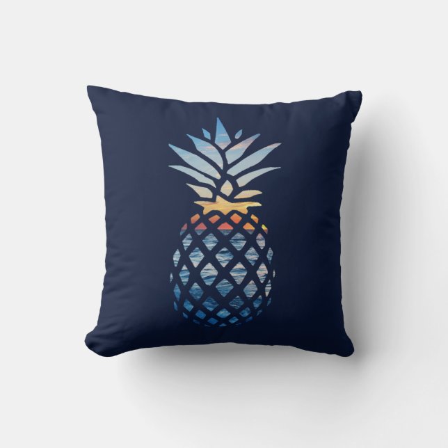 Tropical Blue Ocean Waves Pineapple Throw Pillow (Front)