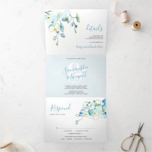 Tropical Blue Orchid Tripli Faire-part de mariage