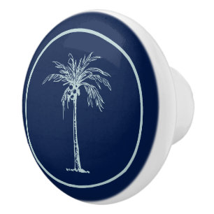 Tropical Blue Pale Teal Palm Tree Personalized Ceramic Knob