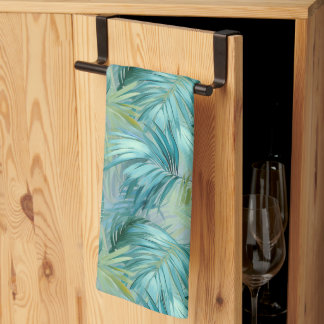 Tropical Blue Palm Leaf Watercolour Patterned Kitchen Towel