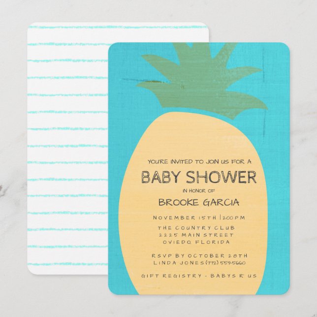 Tropical Blue Pineapple Baby Shower Invite (Front/Back)