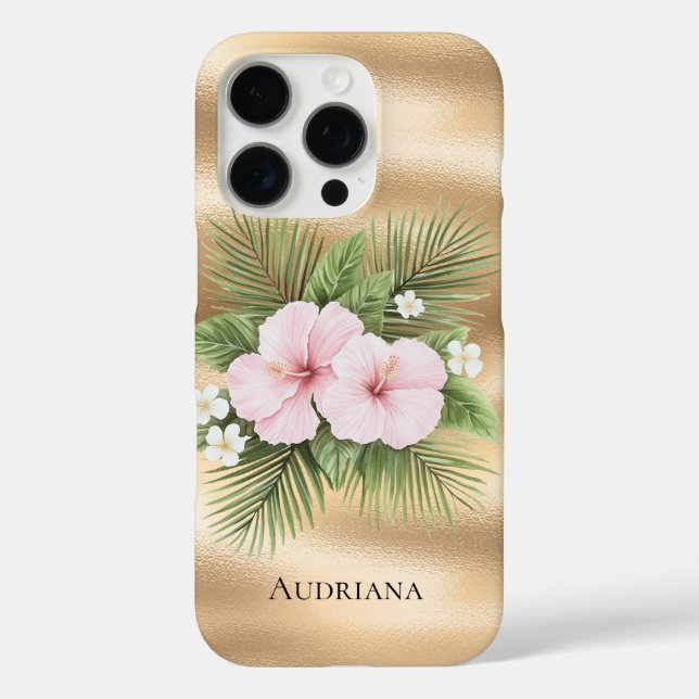Tropical Blue Pink Hibiscus Floral   Case-Mate iPhone Case (Back)