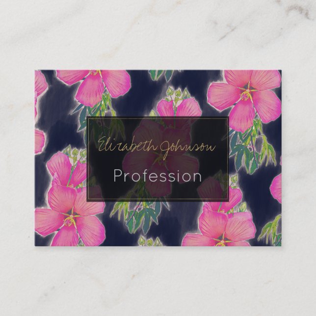 Tropical Blue Pink Hibiscus Flower Painting Business Card (Front)