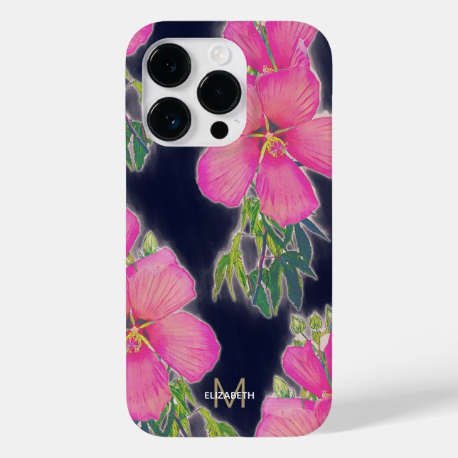 Tropical Blue Pink Hibiscus Flower Painting Case-Mate iPhone Case (Back)