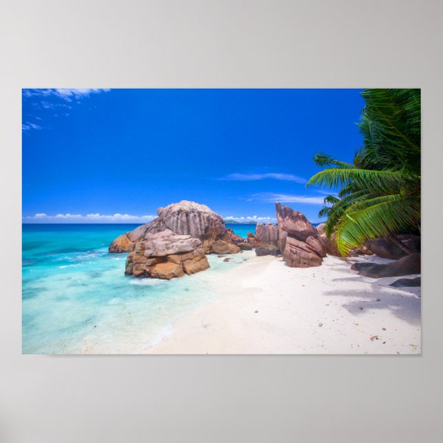 Tropical Blue Sea Sandy Beach Island Poster (Front)