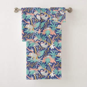 Tropical Blue Sloth Pattern Bath Towel Set