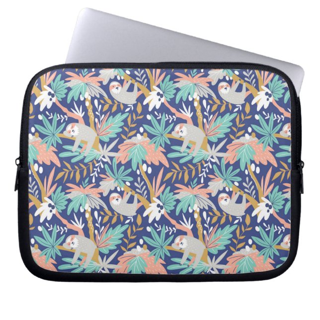 Tropical Blue Sloth Pattern Laptop Sleeve (Front)