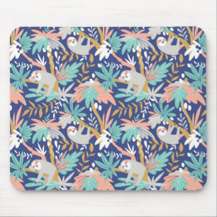 Tropical Blue Sloth Pattern Mouse Pad