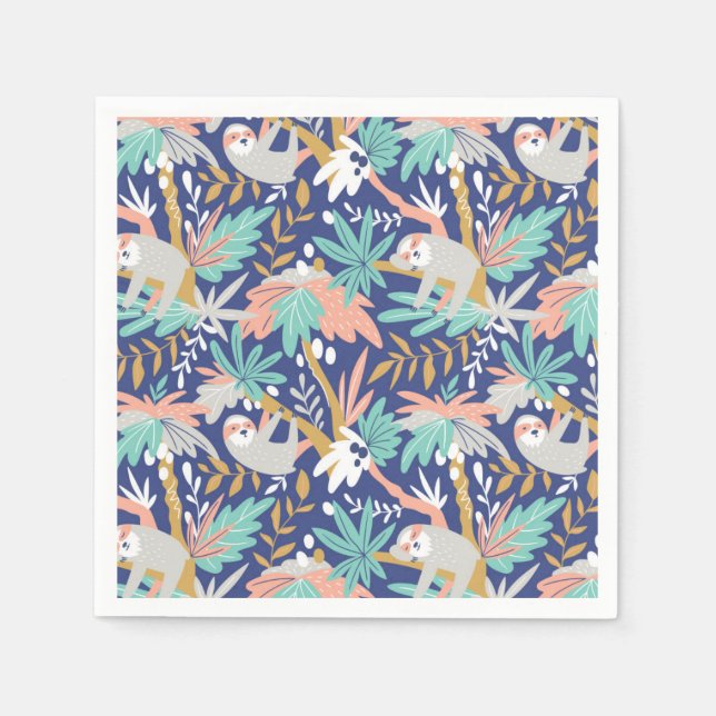 Tropical Blue Sloth Pattern Napkin (Front)