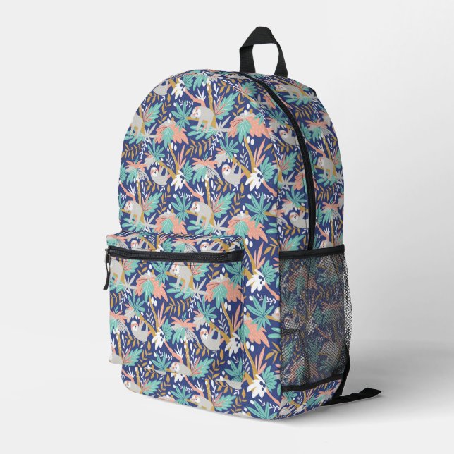 Tropical Blue Sloth Pattern Printed Backpack (Back Corner Right)